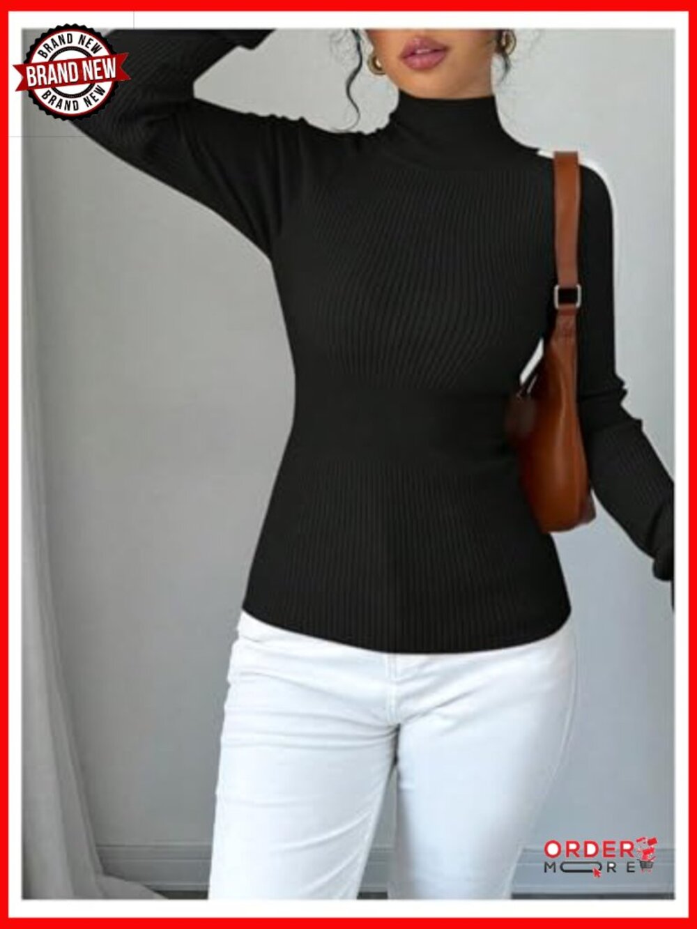 Color Block Turtleneck Pullover Sweater Ribbed Knit Long Sleeve Top - Picture 5 of 6